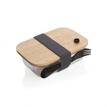 Logotrade Werbegeschenke das Foto: Lunch-Box aus Glas mit Bambusdeckel