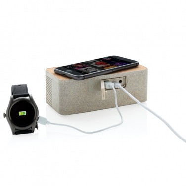 Logotrade Logogeschenke das Foto: Weizenstroh Wireless Charging Lautsprecher