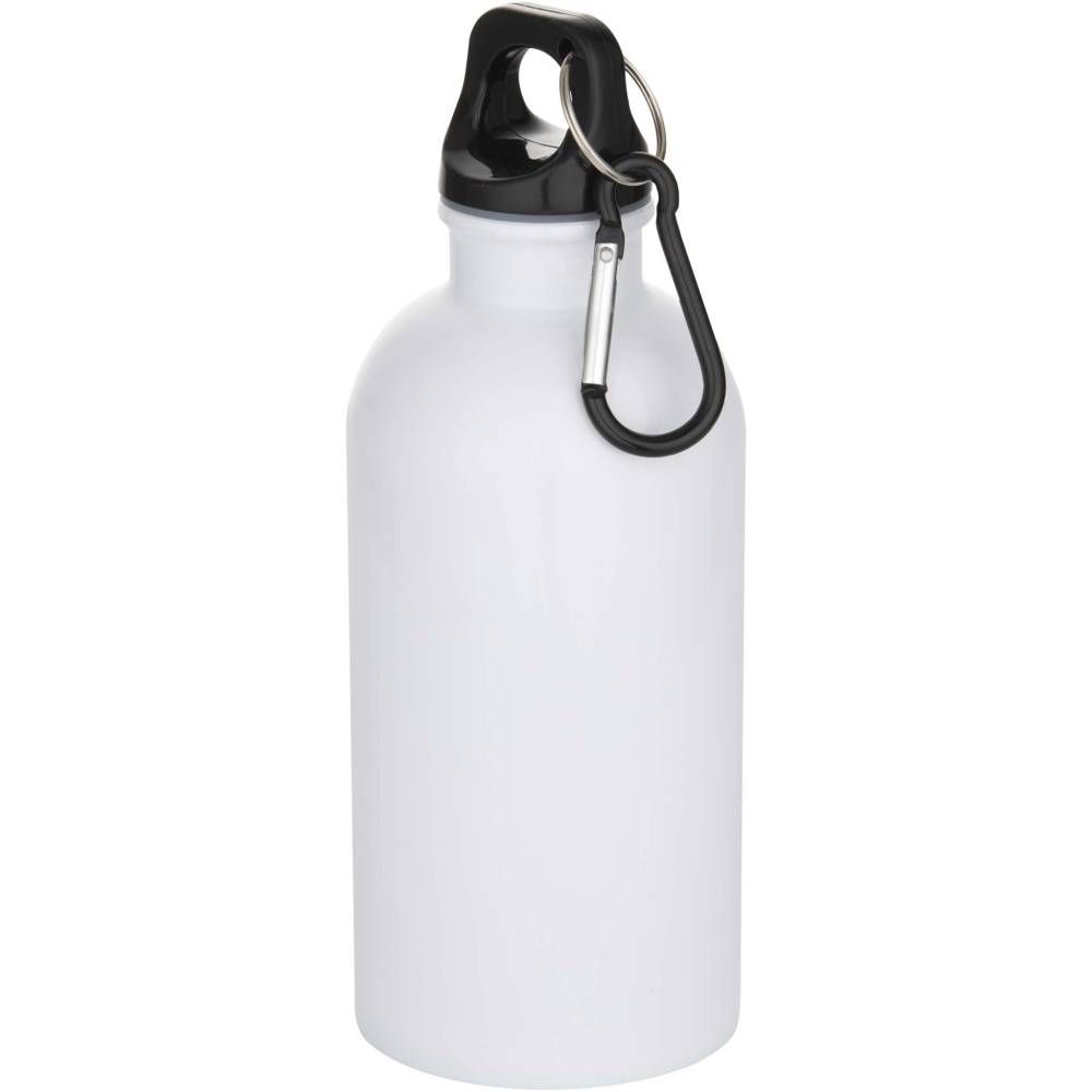 Logotrade Firmengeschenke das Foto: Oregon 400 ml RSC-zertifizierte einwandige Sublimation Trinkflasche aus recyceltem Edelstahl mit Karabinerhaken