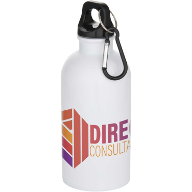 Logotrade Werbegeschenke das Foto: Oregon 400 ml RSC-zertifizierte einwandige Sublimation Trinkflasche aus recyceltem Edelstahl mit Karabinerhaken