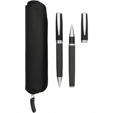 Logo trade promotional gifts image of: Carbon duo pen gift set with pouch