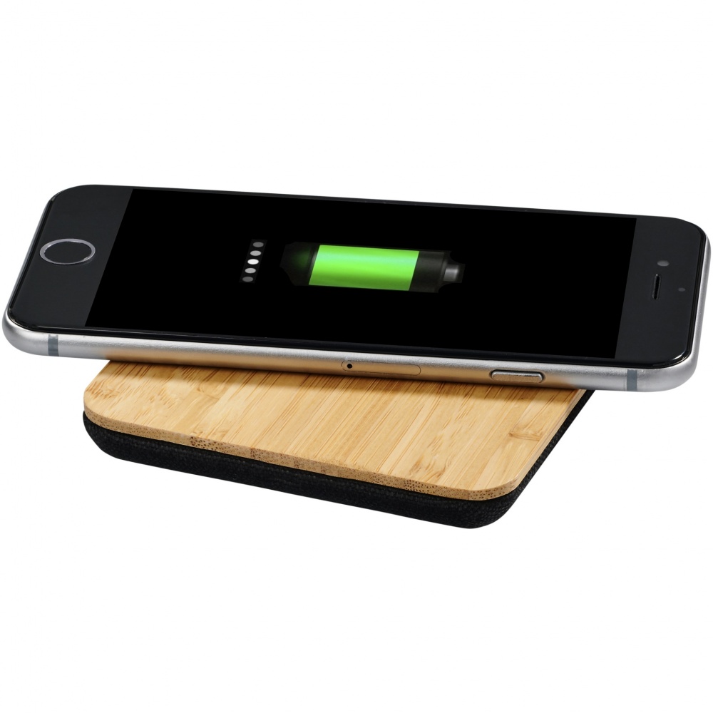 Logo trade promotional gift photo of: Leaf 5W bamboo and fabric wireless charging pad