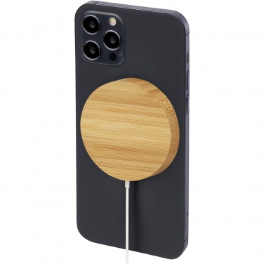 Logo trade promotional giveaways picture of: Atra 10W bamboo magnetic wireless charging pad