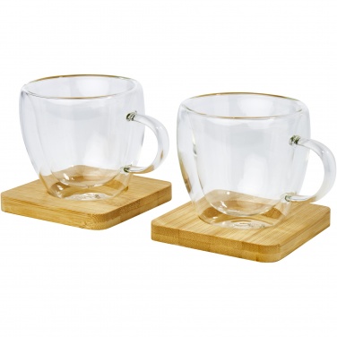 Logotrade corporate gift image of: Manti 2-piece 100 ml double-wall glass cup with bamboo coaster 