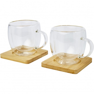 Logotrade advertising products photo of: Manti 2-piece 250 ml double-wall glass cup with bamboo coaster 