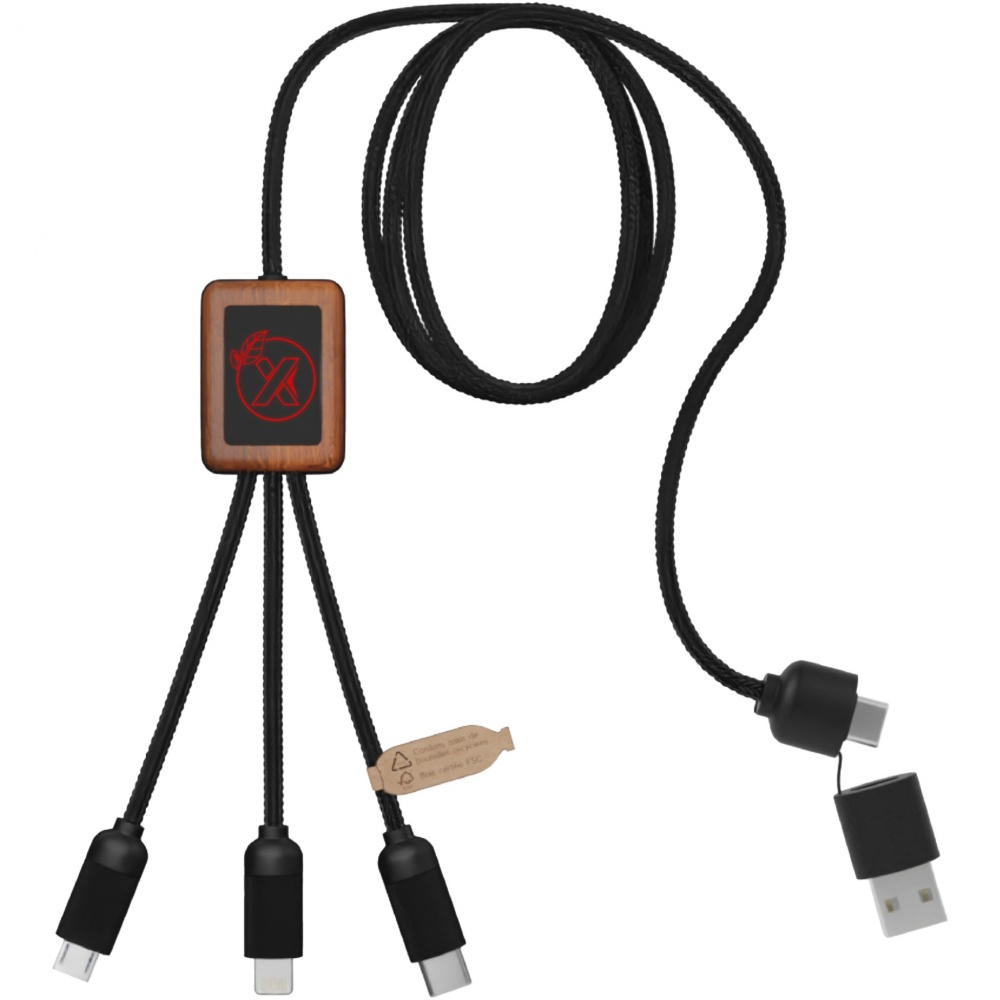Logotrade promotional giveaways photo of: SCX.design C38 5-in-1 rPET light-up logo charging cable with squared wooden casing