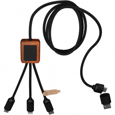 Logotrade corporate gift picture of: SCX.design C38 5-in-1 rPET light-up logo charging cable with squared wooden casing