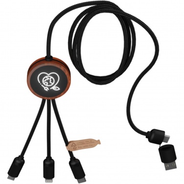 Logo trade corporate gifts picture of: SCX.design C37 5-in-1 rPET light-up logo charging cable with round wooden casing