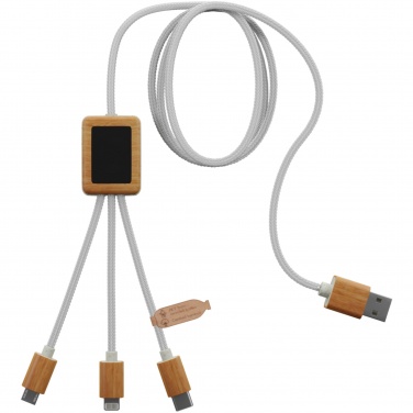Logotrade promotional gift picture of: SCX.design C39 3-in-1 rPET light-up logo charging cable with squared bamboo casing