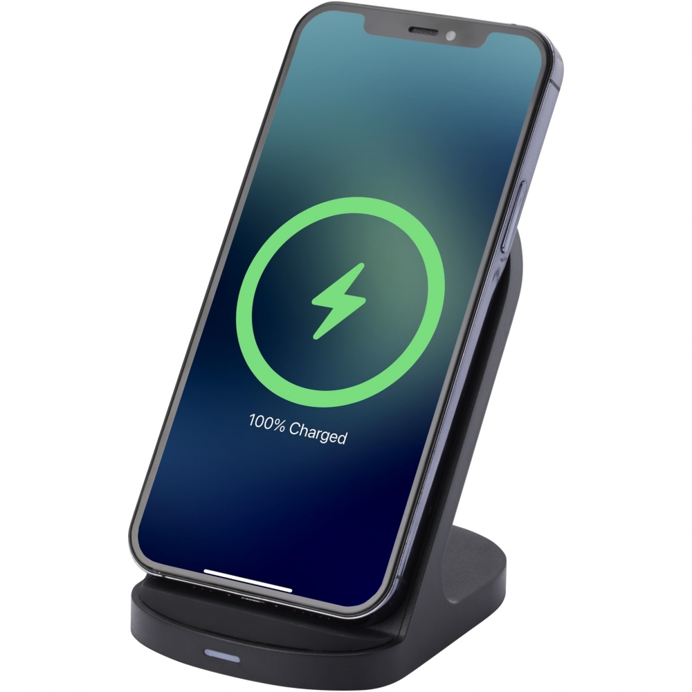 Logo trade promotional gifts image of: Loop 15W dual coil RCS recycled plastic wireless charging stand
