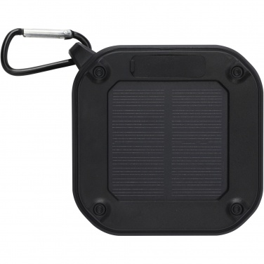 Logotrade promotional products photo of: Solo 3W IPX5 RCS recycled plastic solar Bluetooth® speaker with carabiner 