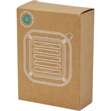 Logo trade promotional merchandise picture of: Solo 3W IPX5 RCS recycled plastic solar Bluetooth® speaker with carabiner 