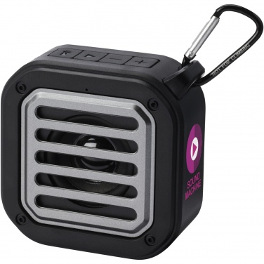 Logo trade advertising products picture of: Solo 3W IPX5 RCS recycled plastic solar Bluetooth® speaker with carabiner 