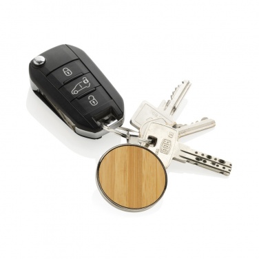 Logotrade promotional merchandise picture of: RCS recycled zinc alloy round keychain with bamboo