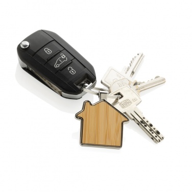 Logo trade corporate gift photo of: RCS recycled zinc alloy house keychain with bamboo