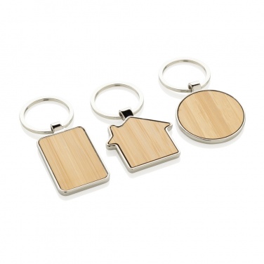 Logotrade promotional products photo of: RCS recycled zinc alloy house keychain with bamboo