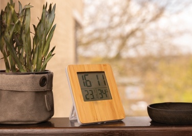 Logo trade business gifts image of: Bamboo weather station