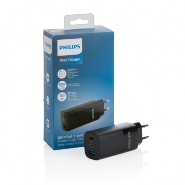 Logotrade promotional item image of: Philips 65W ultra fast PD 3-port USB wall charger