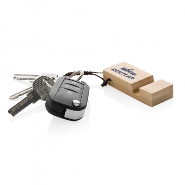 Logo trade promotional item photo of: Standkey bamboo keychain phone stand