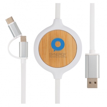 Logotrade corporate gift picture of: 3-in-1 cable with 5W bamboo wireless charger