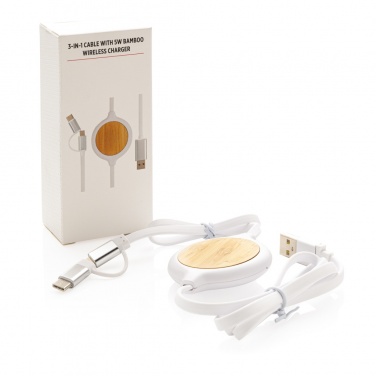 Logo trade promotional items image of: 3-in-1 cable with 5W bamboo wireless charger