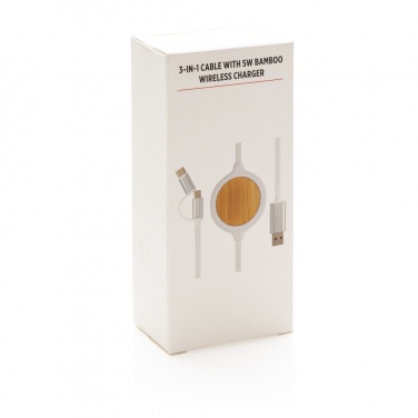 Logo trade promotional items picture of: 3-in-1 cable with 5W bamboo wireless charger