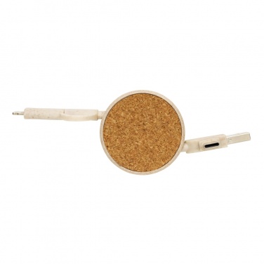 Logo trade promotional items image of: Cork and Wheat 6-in-1 retractable cable