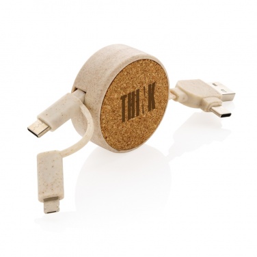 Logo trade advertising product photo of: Cork and Wheat 6-in-1 retractable cable