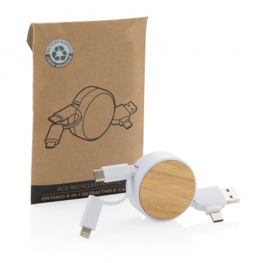 Logo trade promotional merchandise photo of: RCS recycled plastic Ontario 6-in-1 retractable cable
