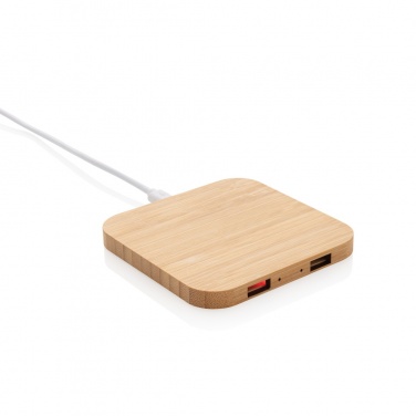 Logo trade advertising products picture of: Bamboo 5W wireless charger with USB