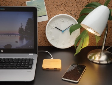 Logo trade promotional item photo of: Bamboo 5W wireless charger with USB