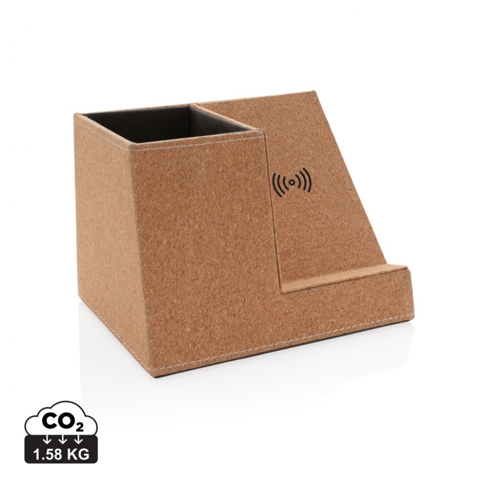 Logotrade promotional giveaway image of: Cork pen holder and 5W wireless charger