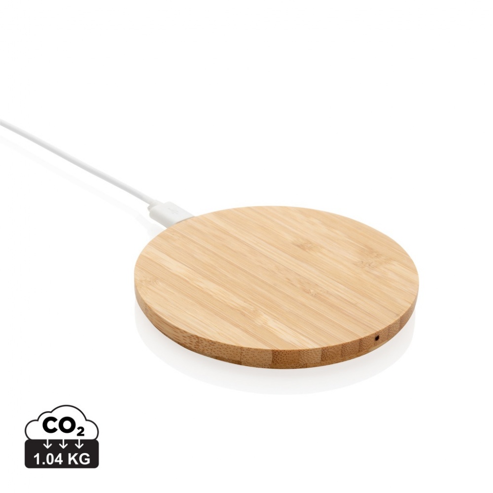 Logo trade corporate gifts image of: Bamboo 5W round wireless charger
