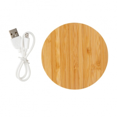 Logo trade promotional giveaways picture of: Bamboo 5W round wireless charger