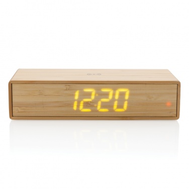 Logo trade promotional giveaways picture of: Bamboo alarm clock with 5W wireless charger