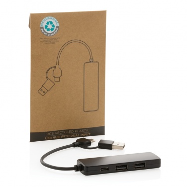 Logo trade advertising product photo of: RCS recycled plastic USB hub with dual input