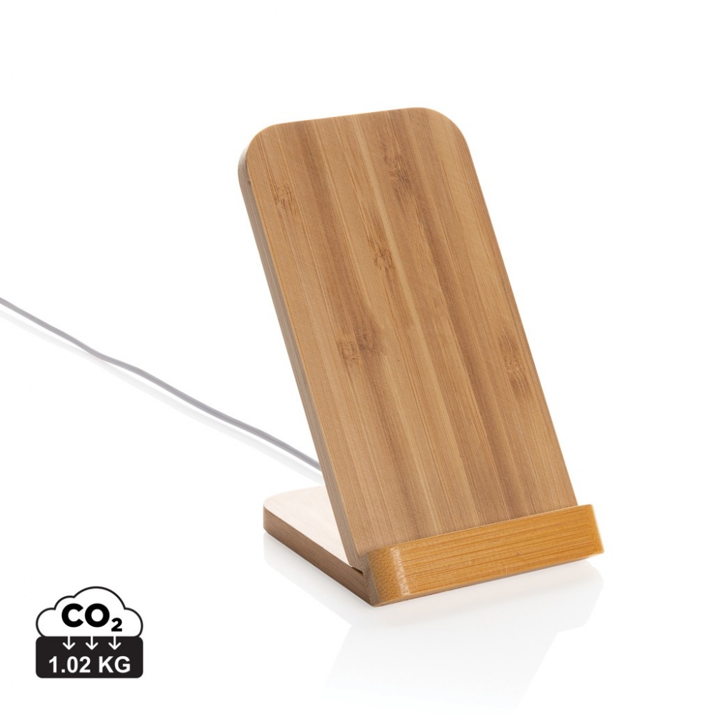 Logo trade promotional gifts image of: Bamboo 5W wireless charging stand