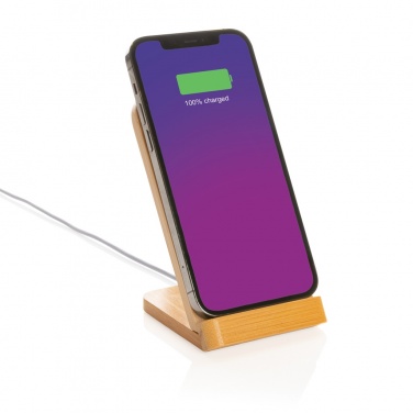 Logo trade promotional merchandise image of: Bamboo 5W wireless charging stand