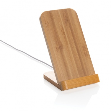 Logo trade promotional giveaways picture of: Bamboo 5W wireless charging stand