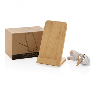 Logo trade promotional merchandise picture of: Bamboo 5W wireless charging stand