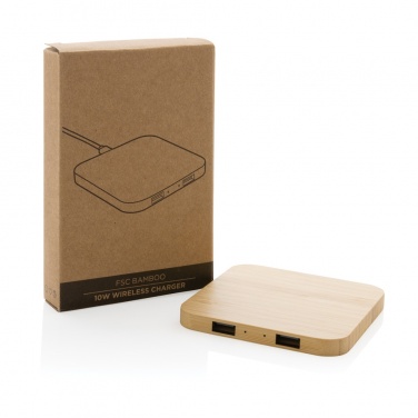 Logo trade promotional gifts image of: Bamboo 10W wireless charger with USB