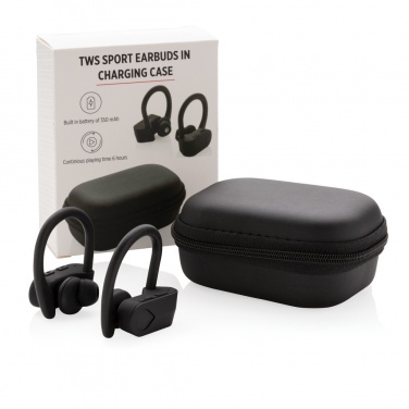 Logo trade promotional merchandise picture of: TWS sport earbuds in charging case
