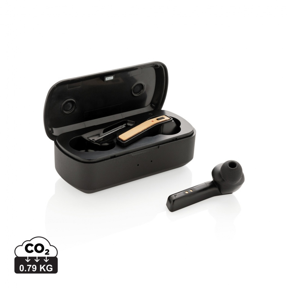 Logo trade business gift photo of: Bamboo Free Flow TWS earbuds in case