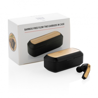 Logo trade promotional items image of: Bamboo Free Flow TWS earbuds in case