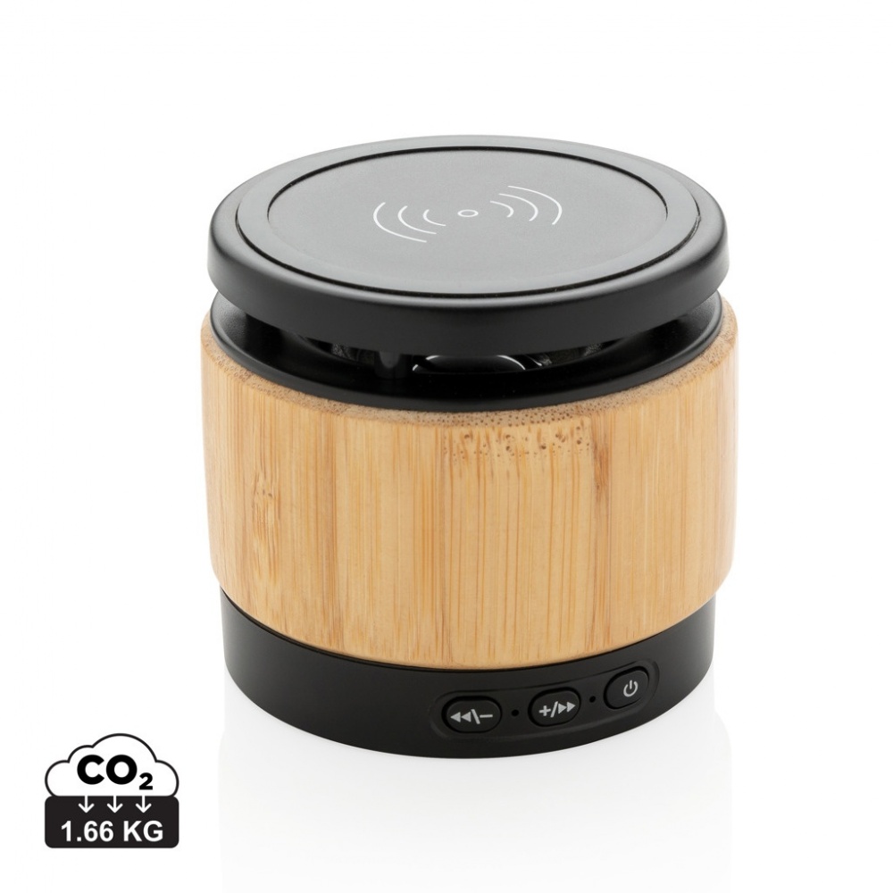 Logotrade promotional merchandise image of: Bamboo wireless charger speaker