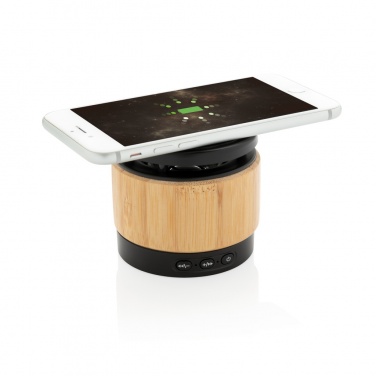 Logotrade promotional giveaway image of: Bamboo wireless charger speaker