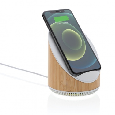 Logo trade advertising products image of: Ovate bamboo 5W speaker with 15W wireless charger