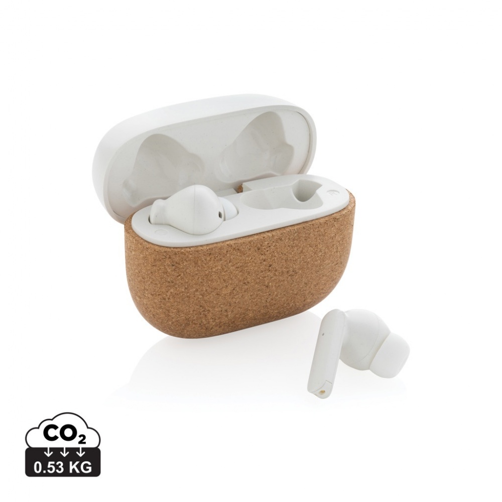 Logo trade promotional product photo of: Oregon RCS recycled plastic and cork TWS earbuds