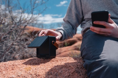 Logotrade promotional item image of: Skywave RCS recycled plastic solar speaker 12W