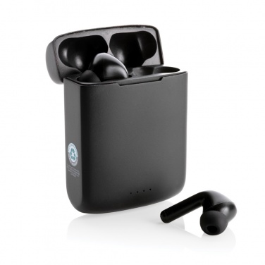 Logo trade promotional giveaways picture of: Skywave RCS recycled plastic solar earbuds